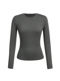 Women's solid-color long-sleeved T-shirt - Polyester knitted fabric, round neck, regular fit, fall-winter style Quick Pick Grocers