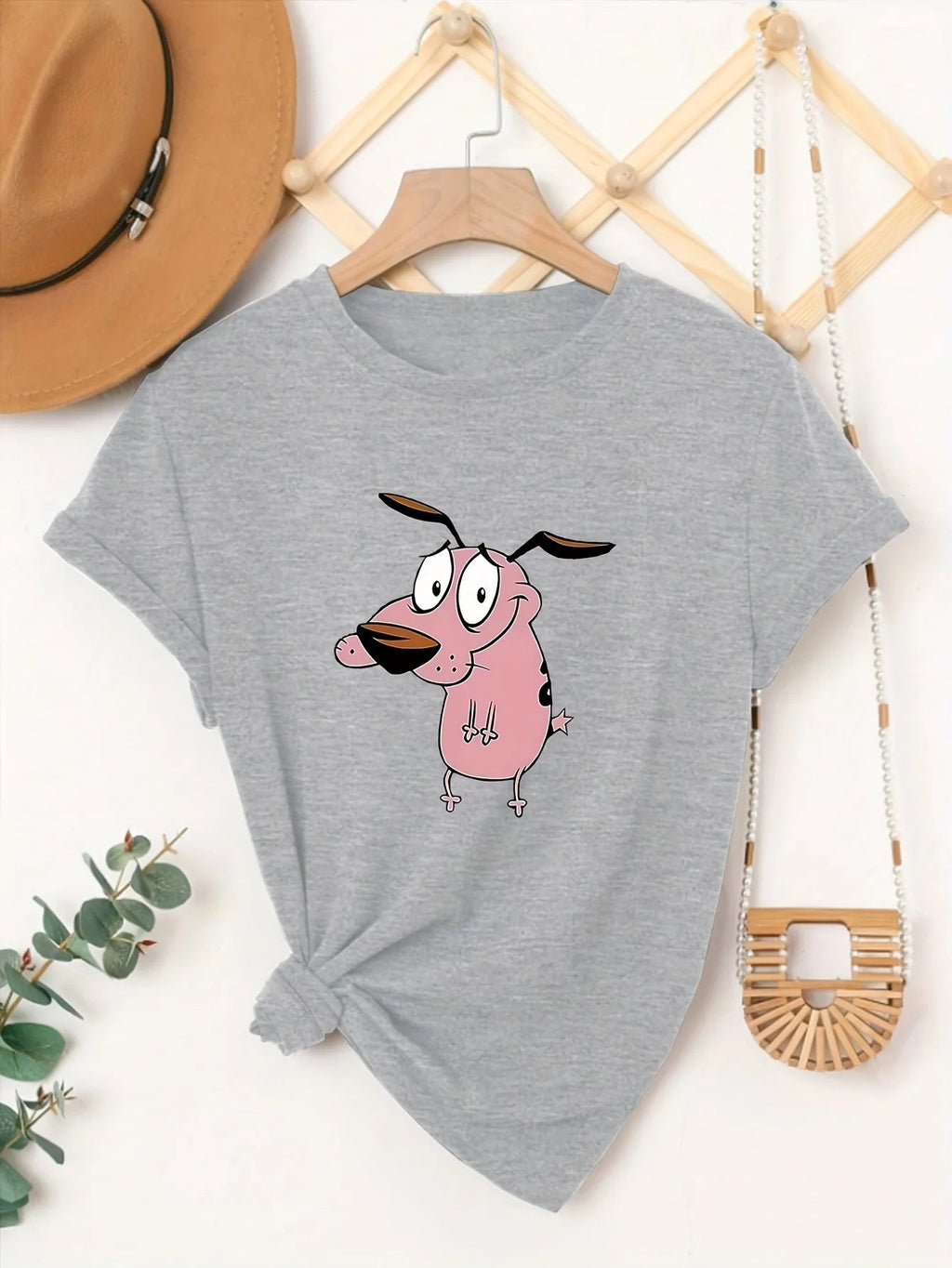 Women T-shirt Courage The Cowardly Dog Creative Printed Summer Women's Round Neck Short Sleeve Casual Top Tshirt Clothing Quick Pick Grocers