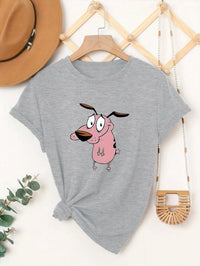 Women T-shirt Courage The Cowardly Dog Creative Printed Summer Women's Round Neck Short Sleeve Casual Top Tshirt Clothing Quick Pick Grocers