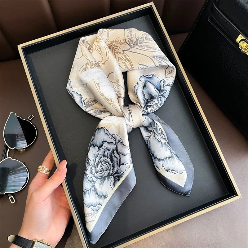 Bohemian Style Print Luxury Brand Silk Square Scarf Women Satin Shawls Neckerchief Wrap Scarves Bandana Hair Hjiab Floral Quick Pick Grocers