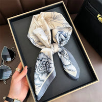 Bohemian Style Print Luxury Brand Silk Square Scarf Women Satin Shawls Neckerchief Wrap Scarves Bandana Hair Hjiab Floral Quick Pick Grocers