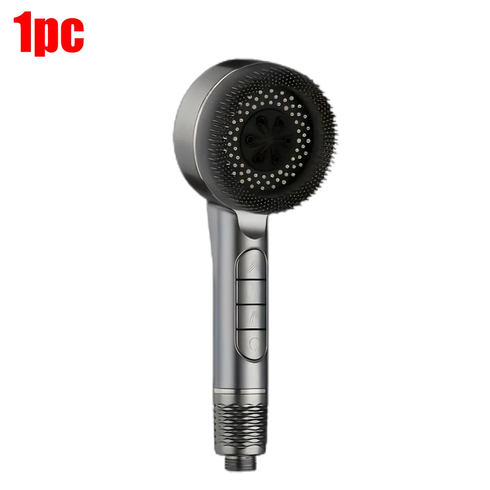 4 Modes Self-cleaning Shower Head with Silicone Brush One-Key Stop Water Massage High Pressure ABS Showerhead with Filter Quick Pick Grocers