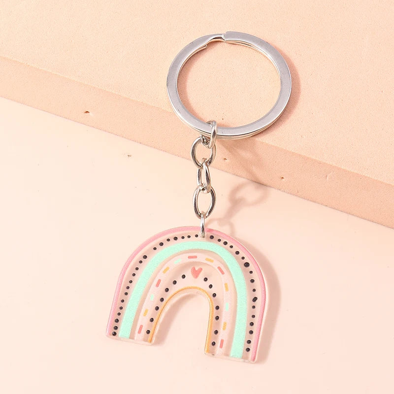 New Colorful Rainbow Keychains for Car Key Souvenir Gift for Women Men DIY Handbag Pendants Hanging Key Ring Jewelry Accessories Quick Pick Grocers
