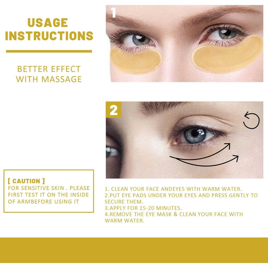 24k Gold Under Eye Patches Pure Gold Anti-Aging Under Eye Mask Removal Eyebags Moisturizing Firming Eye Patches Anti Dark 60pcs Quick Pick Grocers