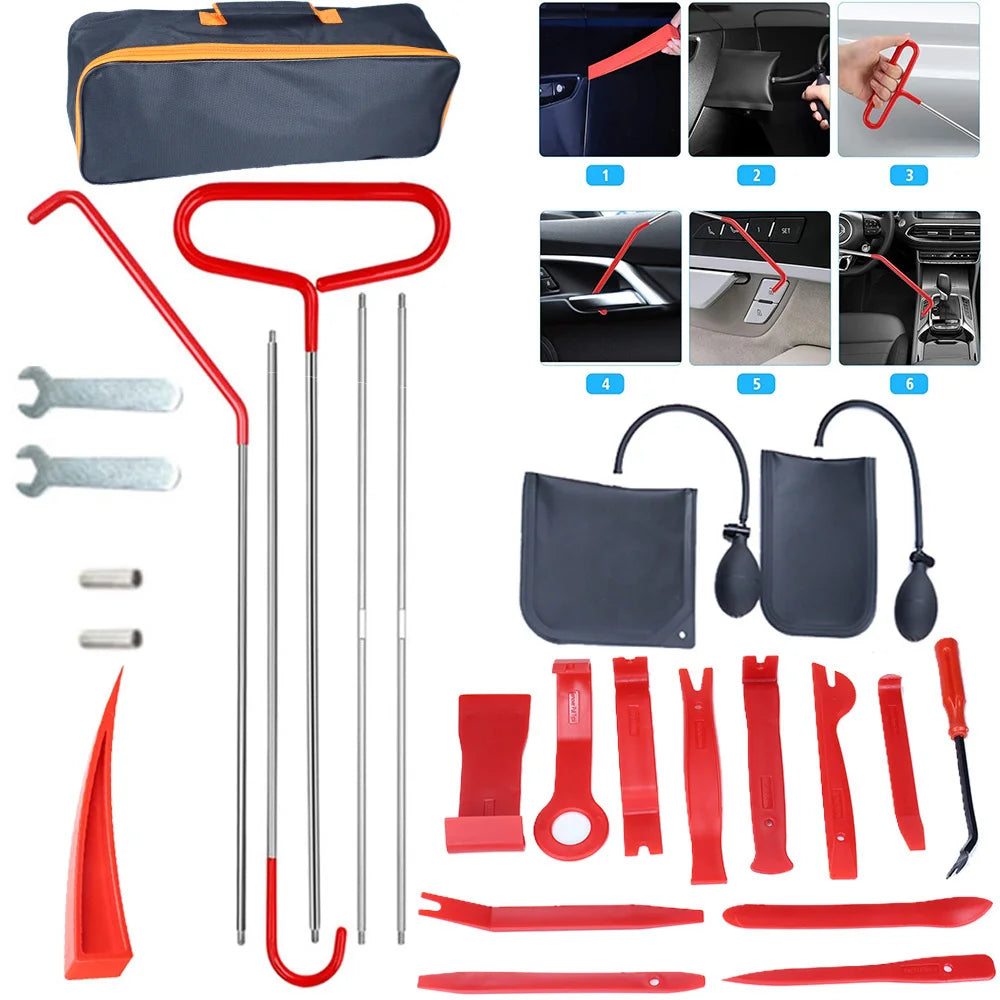 Car Window Door Emergency Open Key Lost Lock Out Unlock Auto Tools Kit Air Wedge Bag Pump Open Unlock Kit for Car Truck Quick Pick Grocers