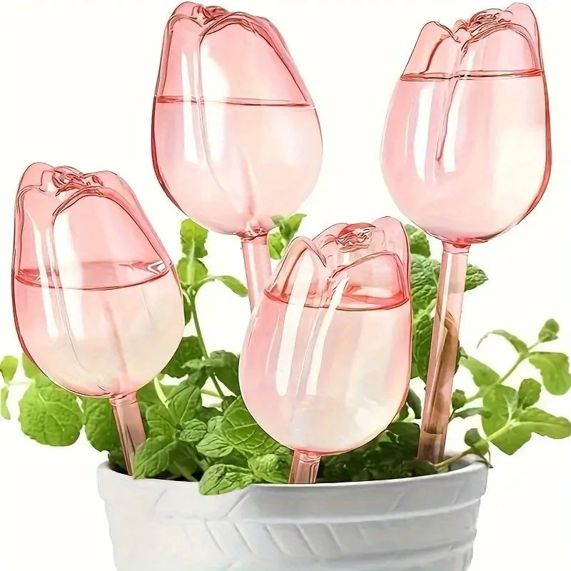 Pink tulip plant watering balls, suitable for indoor and outdoor plants, automatic plant drippers, and automatic watering Quick Pick Grocers