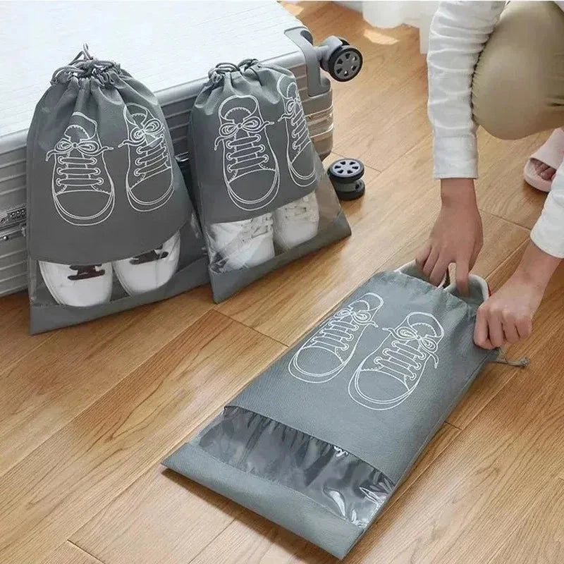 5pcs/set Shoe Storage Bag With Thickened Non-woven Fabric Strap Mouth Large Capacity Travel Waterproof Shoe Bag Moistureproof Econic Blanks