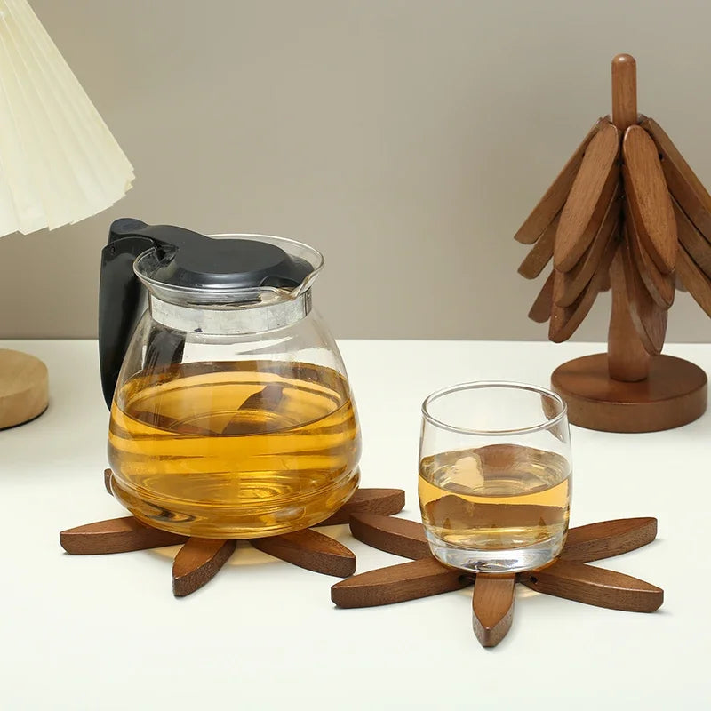 4PCS Tree Design Stand Bamboo Wooden Trivets Decorative Anti Scald Heat Resistant Table Mat Coaster Wood Placemats Pot Quick Pick Grocers