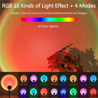 1pc Vibrant Sunset Projection Light - 16-Color Spectrum, USB Remote Control, Dynamic Color Changing LED Light - Creates Warm Hom Quick Pick Grocers