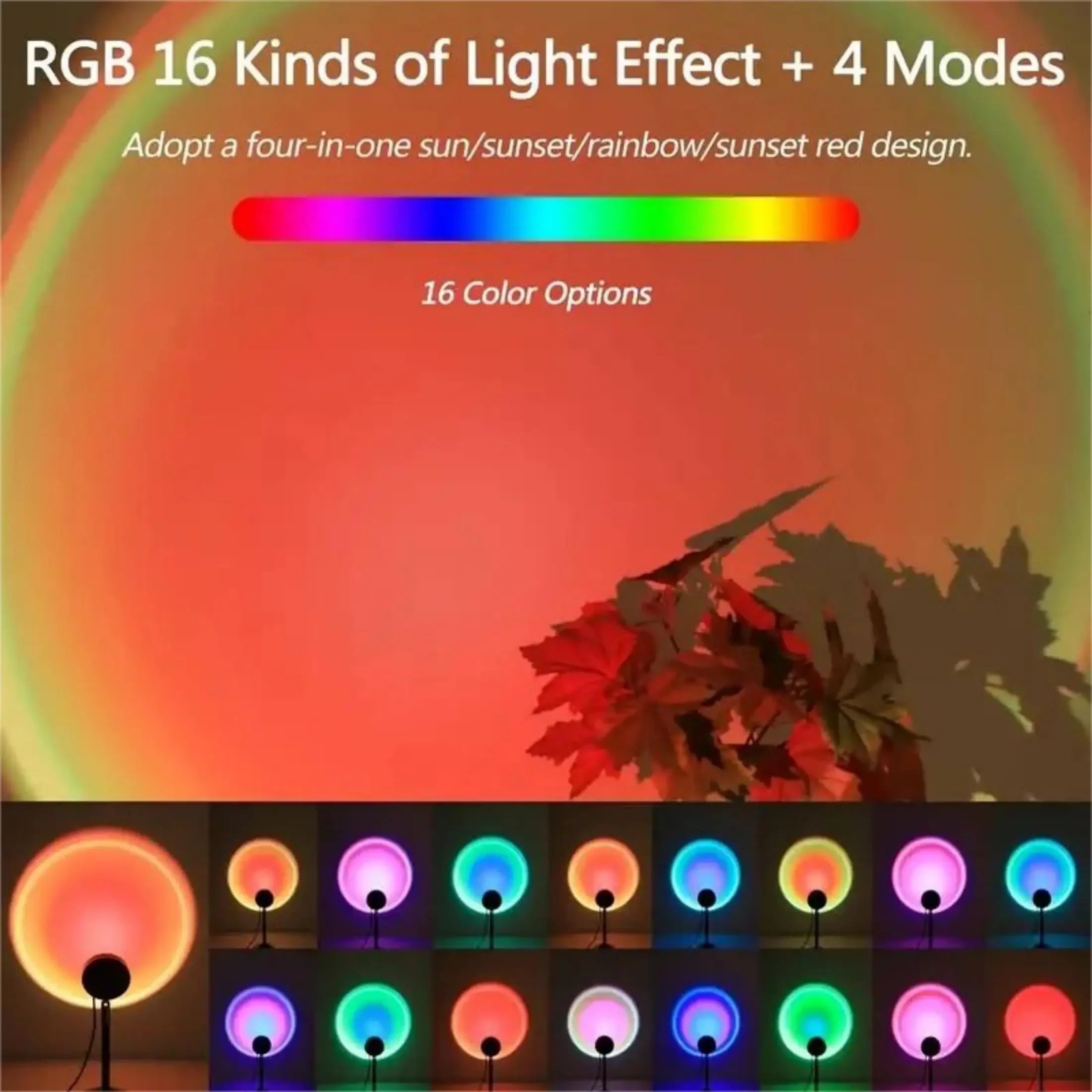 1pc Vibrant Sunset Projection Light - 16-Color Spectrum, USB Remote Control, Dynamic Color Changing LED Light - Creates Warm Hom Quick Pick Grocers