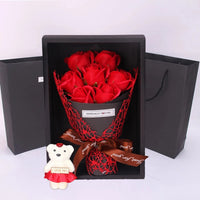 1Pc Handmade 7 Rose Soap Bouquet Little Bear Gift Box Creative Valentine's Day Mother's Day Birthday Party Rose Flower Gifts Quick Pick Grocers