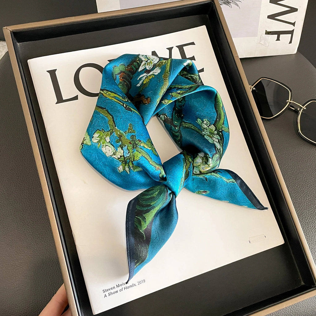 2025 Fashion 100% Real Silk Scarf 53cm Square Bandelet Women's Silk Temperament Small Scarf Neck Decorative Wrap Printed Scarves Quick Pick Grocers