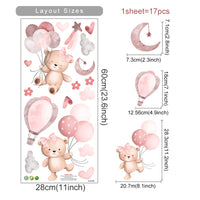 Pink Cartoon Bear Balloon Wall Stickers for Kids Room Decoration Baby Girls Baby Boys Room Wall Decals Kindergarten Nursery Room Quick Pick Grocers