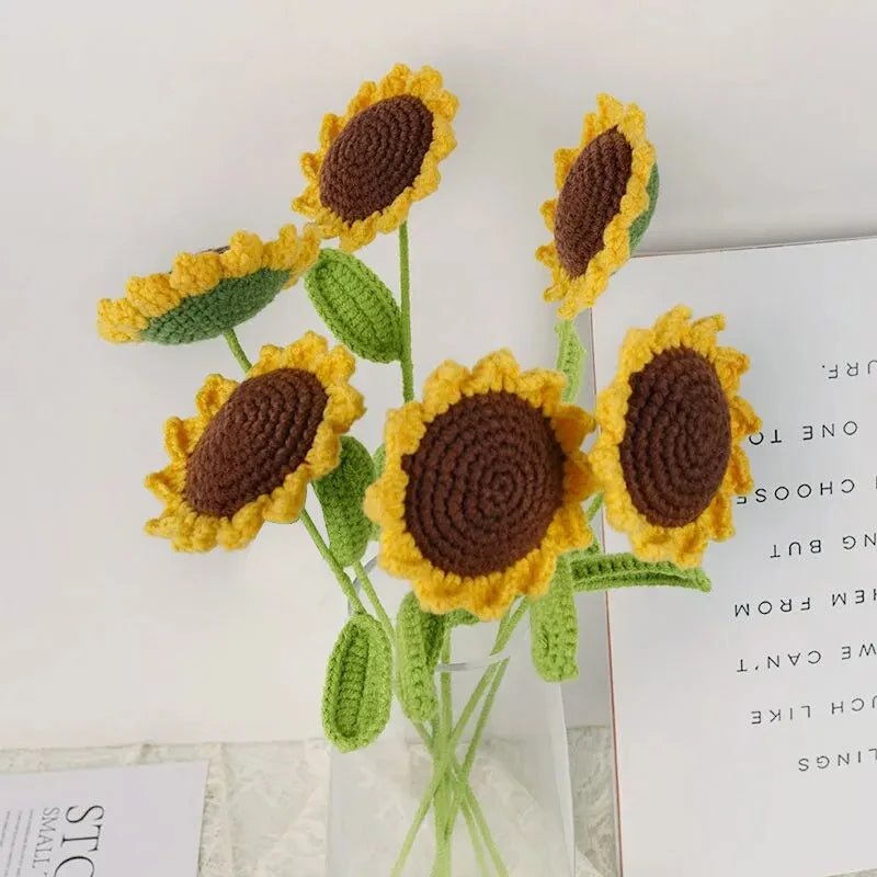 3Pcs Sunflower Hand Woven Bouquet Creative Wool Knitting Flower Sunflower Decorations Teachers Day Mother S Day Birthday Gift Quick Pick Grocers