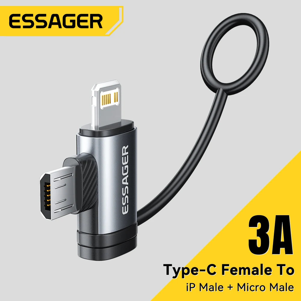 Essager 2-in-1 Lightning/Micro USB Adapter Fast Charging USB Type C Female Connector for iPhone 17 16 15 14 13pro iPad Converter Quick Pick Grocers