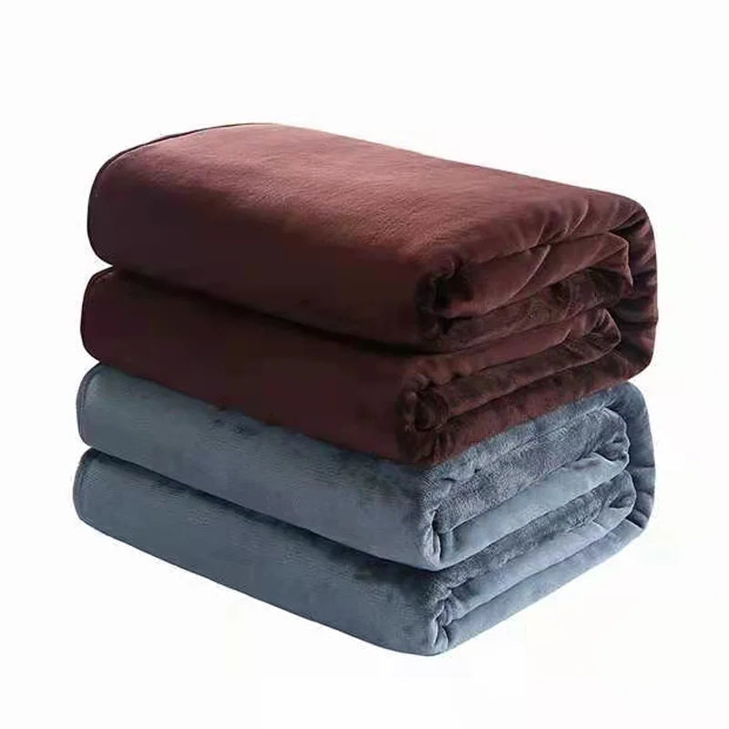 230GSM Coral Fleece Flannel Blankets For Beds Solid Blue Pink Soft Warm Thin Bedspread Sofa Cover Faux Fur Plaid Blanket Purest Peak