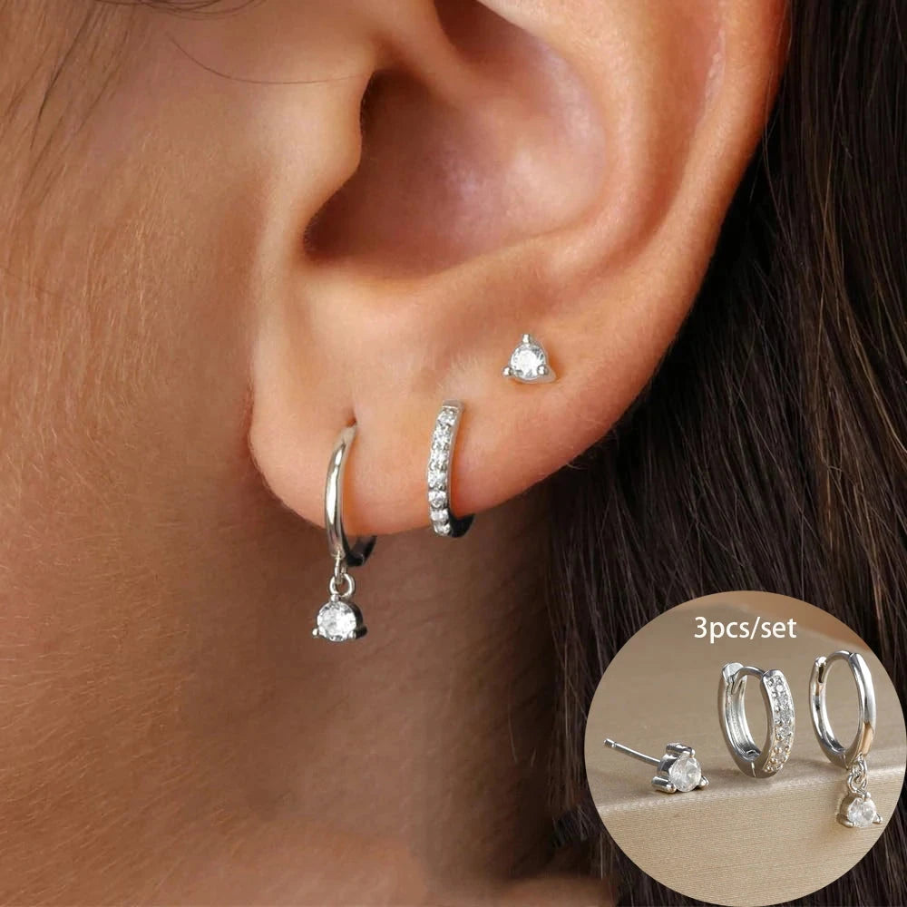 3 Piece Fashion Stainless Steel Round Star Drop Earrings Set for Women 18K Gold Plated Dangle Earring Punk Unisex Rock  Jewelry Econic Blanks