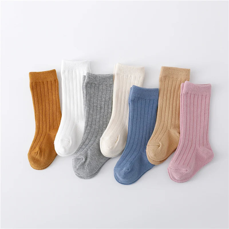 Lawadka 0-5Years Kids Boys Girls Socks Cotton Solid Striped Soft Baby Knee Long Children's Socks School Sport Baby Sock 12 Color Quick Pick Grocers