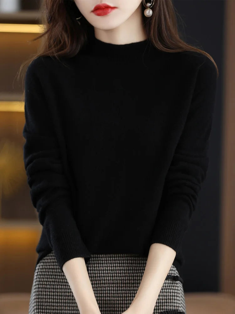 AOSSVIAO 2026 Autumn Winter Solid Mock-neck Pullover Sweater For Women Casual Knitwear Female Clothing Basic Soft Tops Quick Pick Grocers