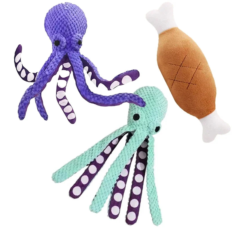 Squeaky Octopus Plush Dog Toy Indestructible Teething Chew Toy Interactive Sound Pet Stress Relief Boredom Toy for Dogs and Cats Quick Pick Grocers