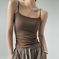 Women's Summer Basic Sleeveless Tank Top Spaghetti Strap Slim Fit Stretch Knitted Solid Color Camisole Quick Pick Grocers