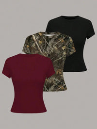 Women's Solid Color Short Sleeve T-Shirt, Minimalist Basic Top for Summer Quick Pick Grocers