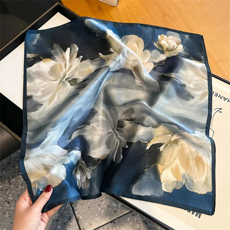2025 Fashion 100% Real Silk Scarf 53cm Square Bandelet Women's Silk Temperament Small Scarf Neck Decorative Wrap Printed Scarves Quick Pick Grocers