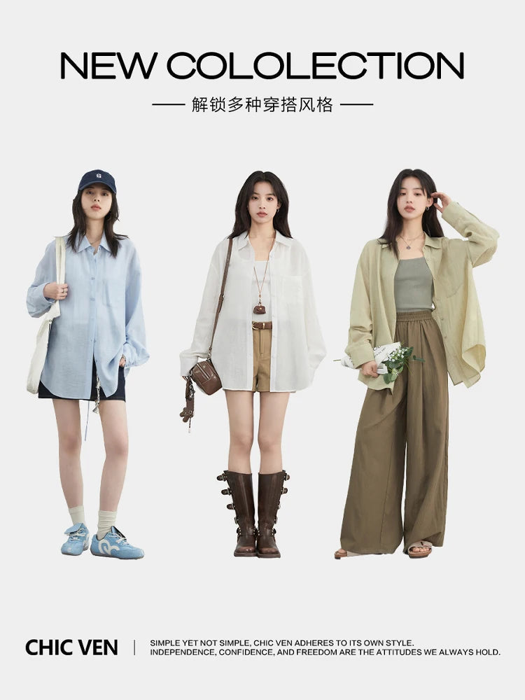 CHIC VEN Women Long Sleeve Shirts Solid Loose Casual New Style Design Back Hollow Out Shirt Female Blouse Spring Summer 2026 Quick Pick Grocers