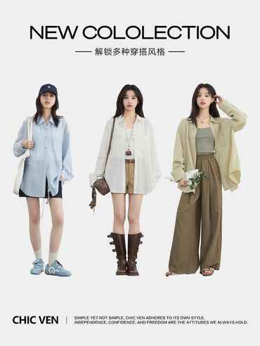 CHIC VEN Women Long Sleeve Shirts Solid Loose Casual New Style Design Back Hollow Out Shirt Female Blouse Spring Summer 2026 Quick Pick Grocers