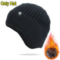 Outdoor Men Winter Knitted Hat Plush Warmth Peaked Cap Earmuff Casual Fashion Faux Fur Lined Bomber Hats Cycling Ear Protection Purest Peak