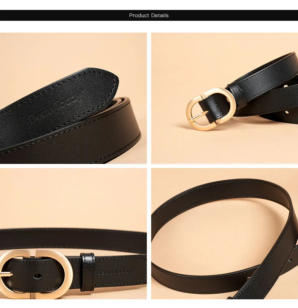 BEAUTODAY Belt Women Genuine Cow Leather Metal Oval Buckle Retro Simple Solid Ladies Jeans Dress Waistband Handmade 91012 Quick Pick Grocers
