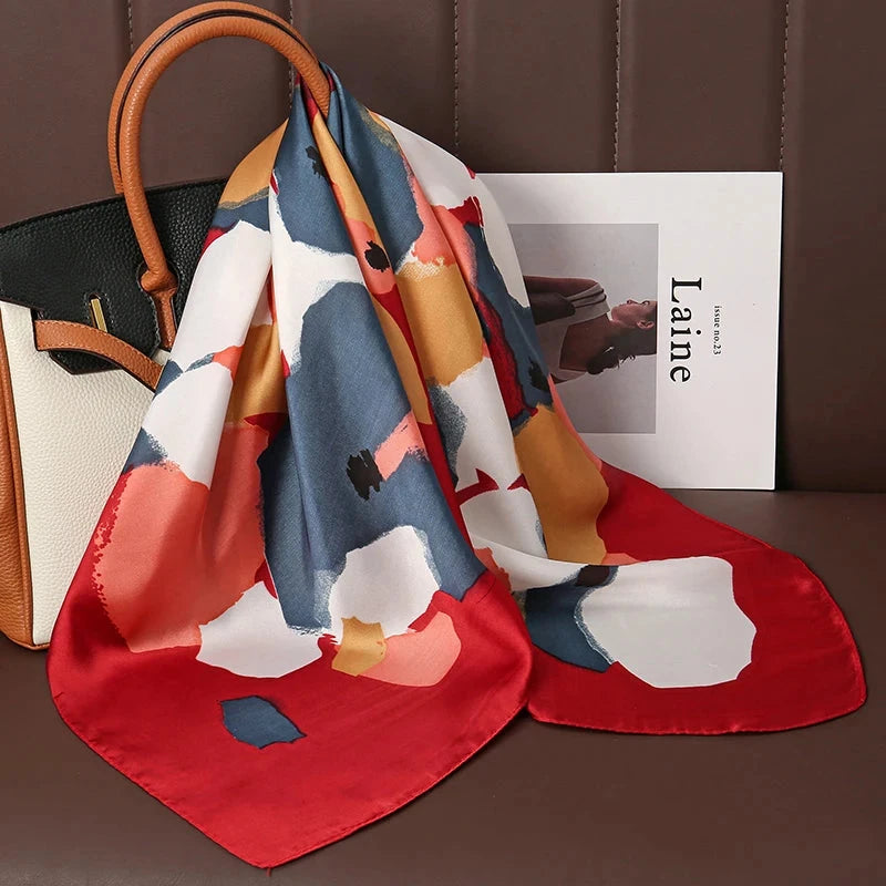 Luxury Print Satin Silk Square Scarf for Women Shawl Hijab Neckerchief Female Hair Ribbon Headband Fashion Wrap Bandana 2023 New Econic Blanks