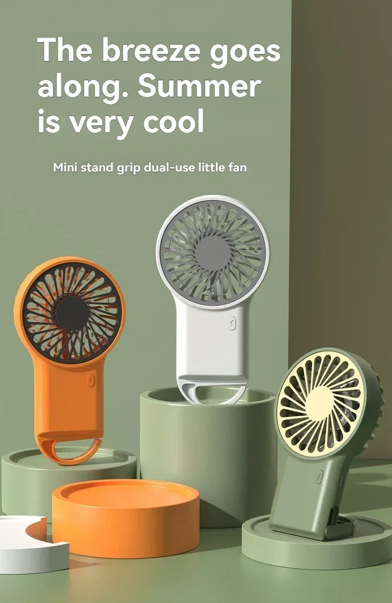Cartoon Foldable Mini Fan USB Rechargeable Handheld Desktop Fan with Hook Portable Cooling Fan for Outdoor Travel Home Office Quick Pick Grocers
