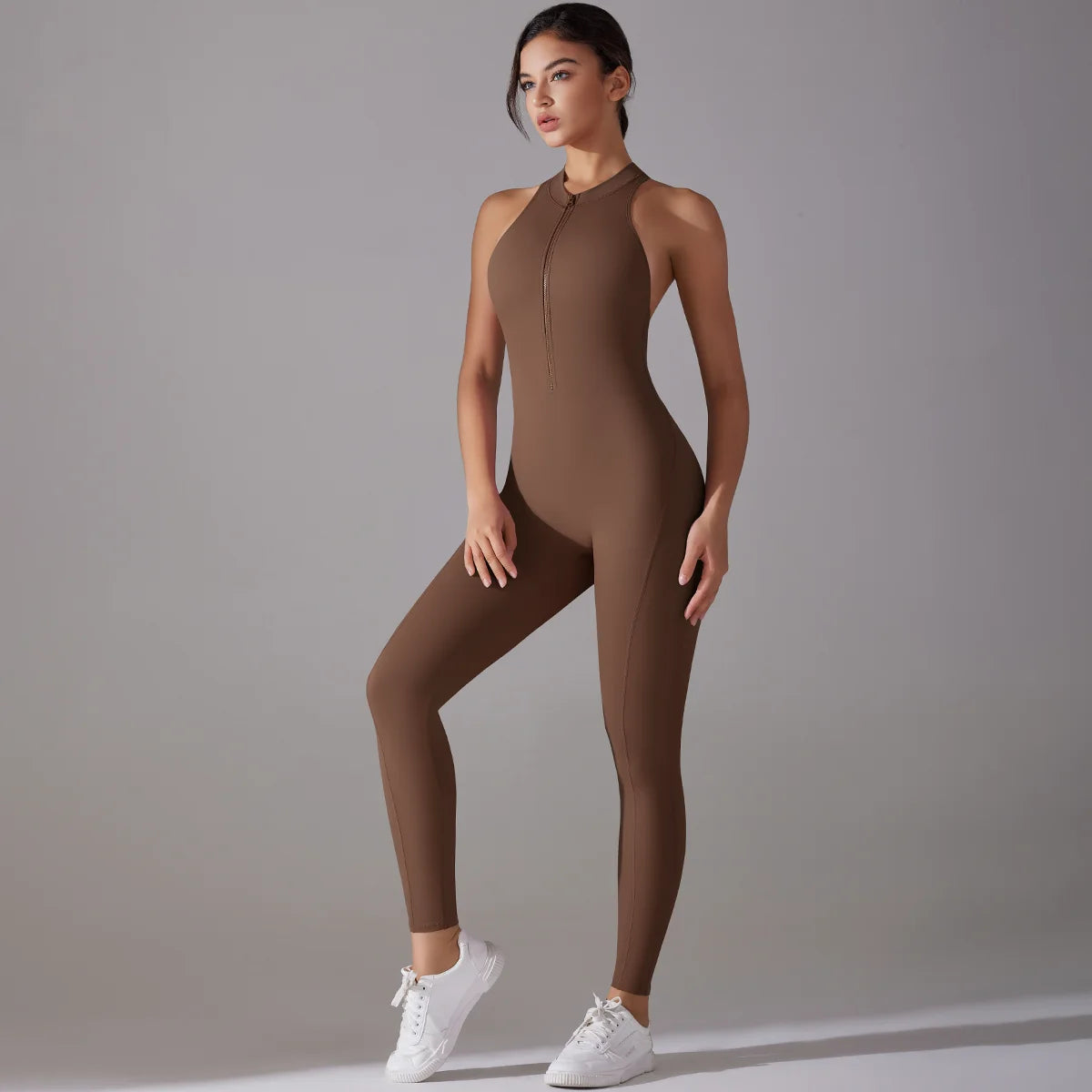 Sexy Hollow Backless Scrunch Sporty Jumpsuit Raises Butt Woman Gym Set One Piece Sport Suit Sleeveless Zip Yoga Fitness Overalls Quick Pick Grocers