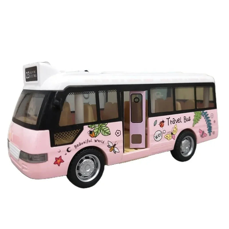 City Bus Toys Cars for Toddlers Cars for Boys Girls Pull Back Play Vehicle Bus Model with Sound Light Up & Open-able Doors Quick Pick Grocers
