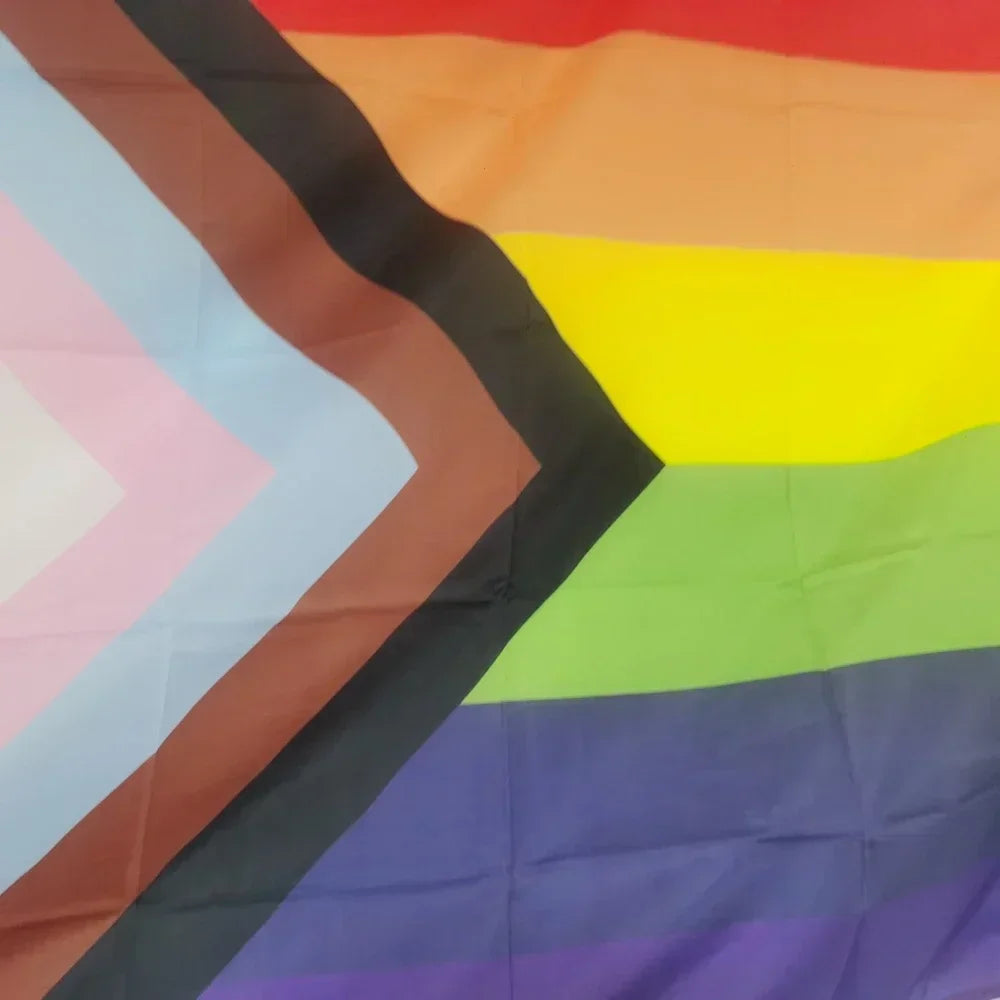 Progress Pride Rainbow Flag 2x3ft 3x5ft Polyester Intersex Inclusive LGBTQ+ Banner for Parade Ally Support Indoor Outdoor Decor Quick Pick Grocers