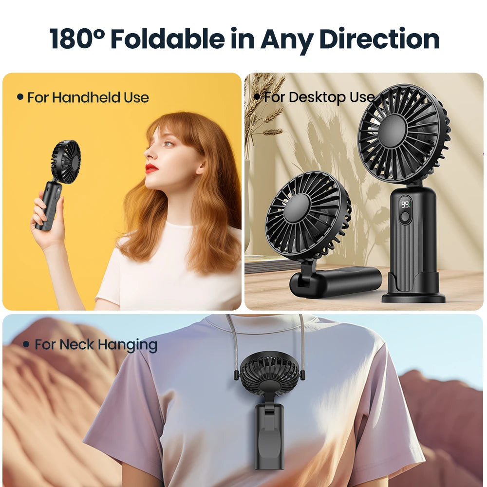 TOPK Portable Mini Fan,2400mAh USB Rechargeable Hand Neck Fan 3in1 Personal Electric Fan Standing Fans for Room Camping Foldable Quick Pick Grocers