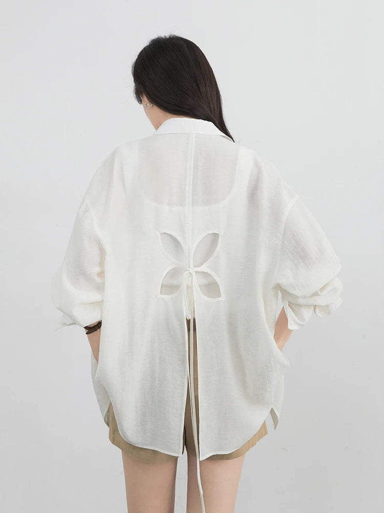 CHIC VEN Women Long Sleeve Shirts Solid Loose Casual New Style Design Back Hollow Out Shirt Female Blouse Spring Summer 2026 Quick Pick Grocers