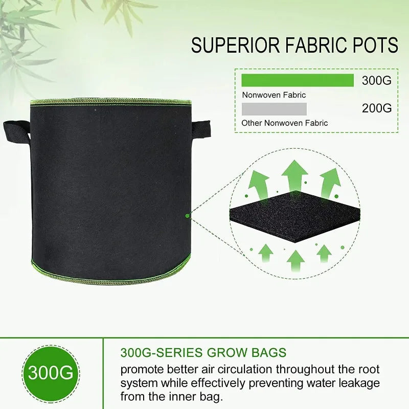 Vegetable/Flower/Plant Grow Bags 2/3/5/7/10 Gallon Thickened Non-Woven Grow Bags Aeration Fabric Pots with Handles Flower Pot Quick Pick Grocers