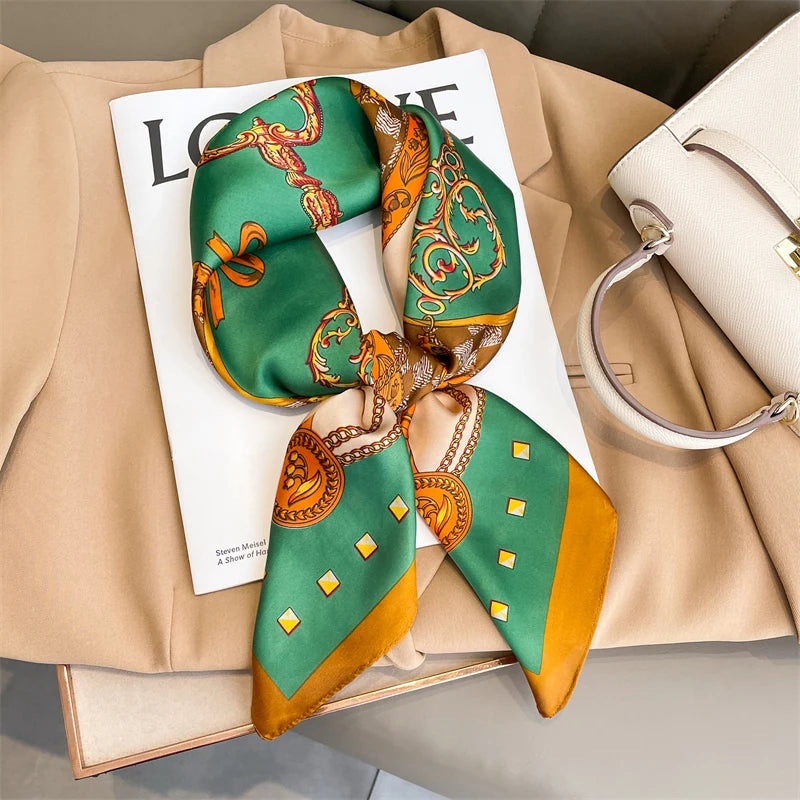 60Colors Luxury Scarf Women 70*70Cm Silk Feel Square Hair Wrapping Foulard Satin Shawl Big Size Head Bandana Hijab Handkerchief Quick Pick Grocers
