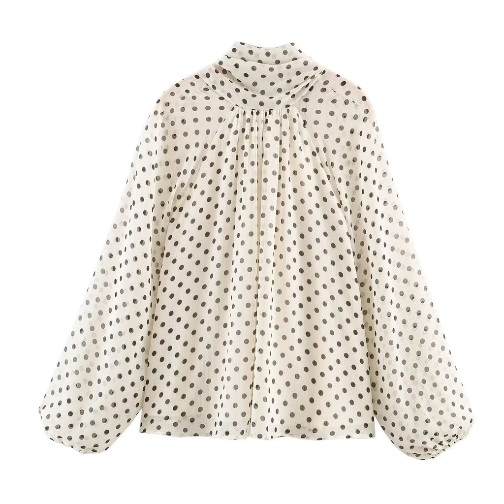Women Polka Dot Print Blouse Casual High Collar Long Sleeve Lady Top Simple Women's Blouse Female Shirts & Blouses Quick Pick Grocers