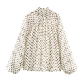 Women Polka Dot Print Blouse Casual High Collar Long Sleeve Lady Top Simple Women's Blouse Female Shirts & Blouses Quick Pick Grocers