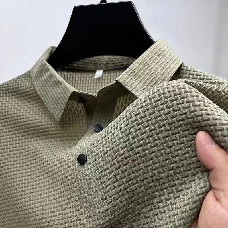 New Men's Business Casual Short Sleeved Bone Flower Solid Color POLO Shirt Fashion Breathable Comfortable Summer Versatile Top Quick Pick Grocers
