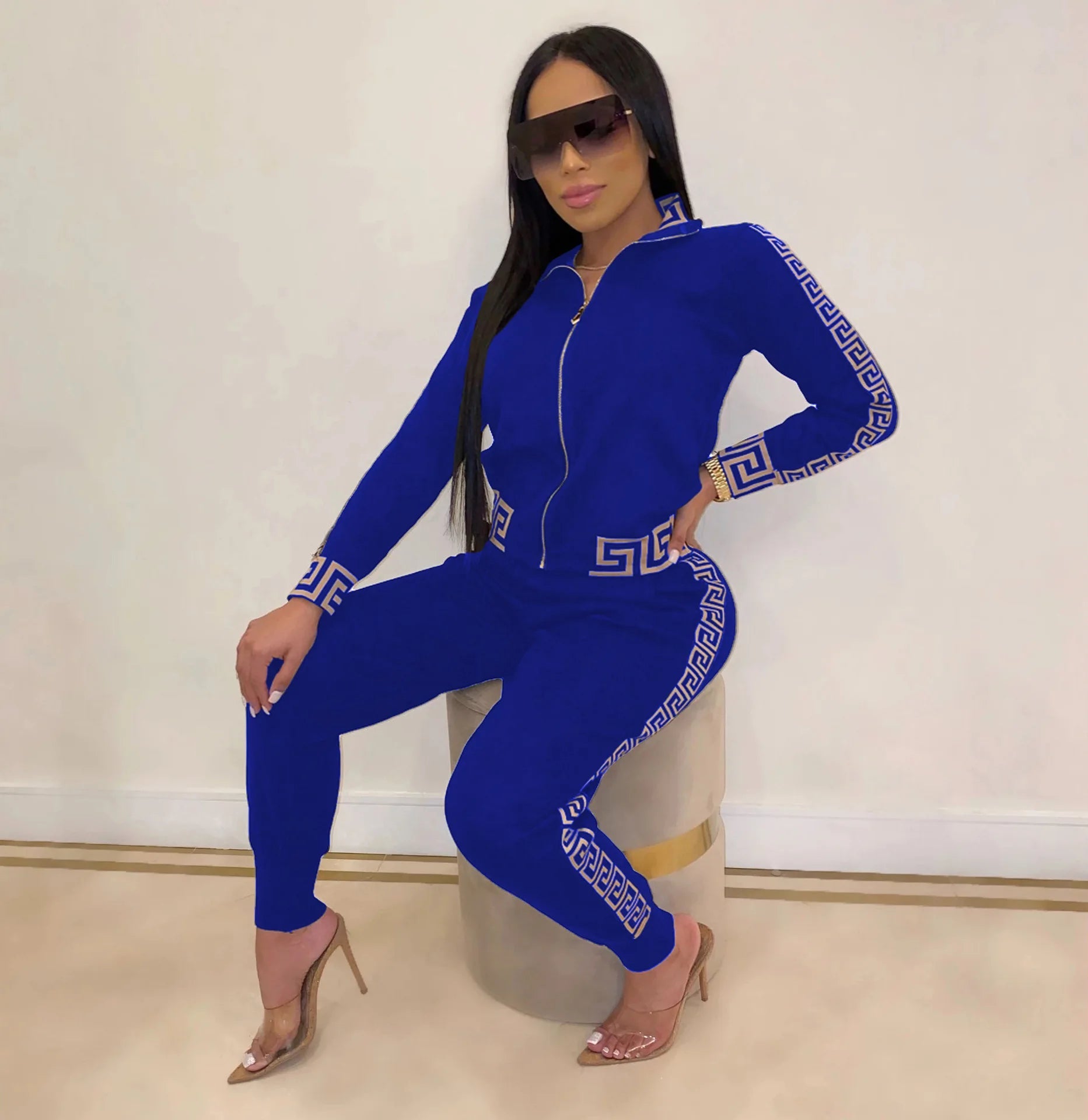 2024 Europe And The United States New Style Leisure Printing Stitching Two-piece Suit Quick Pick Grocers