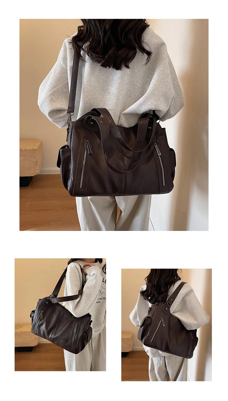 Soft Interior Compartment Shoulder Bags 2026 High Quality Contrasting Colors Bags for Women Fashion Zipper Pu Women's Handbags Quick Pick Grocers