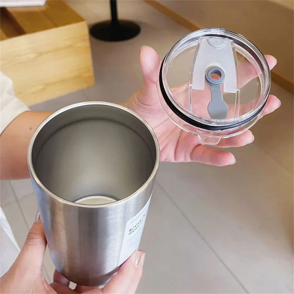 Portable 600ml Thermos Cup 304 Stainless Steel Coffee Mug Thermal Leak-proof Water Bottle with Straw Insulated Bottle Drinkware Quick Pick Grocers