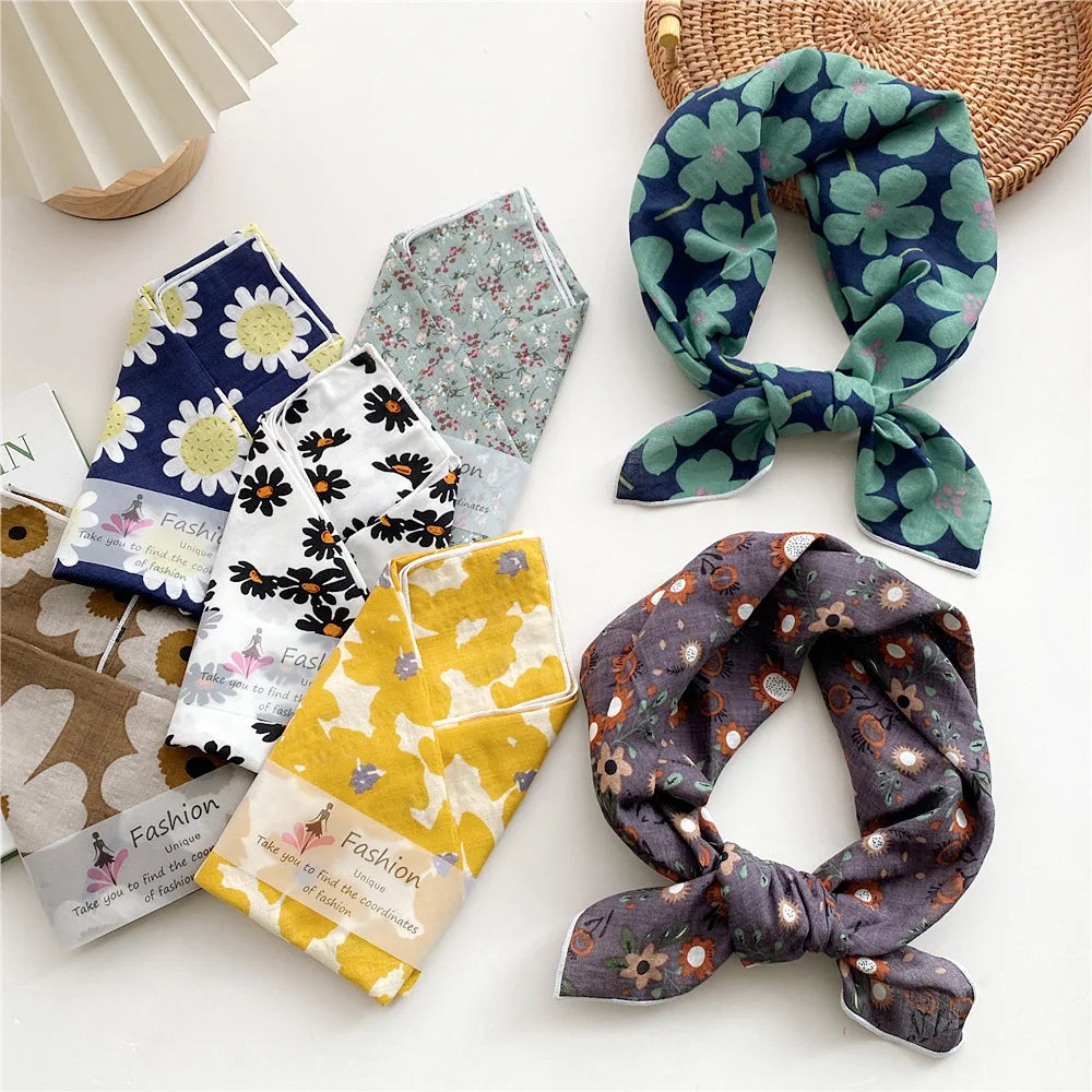 55cm Laies Headband Cotton Linen Square Scarf Women Korean College Girls Fashion Spring Autumn New Style Elegant Neck Scarves Quick Pick Grocers