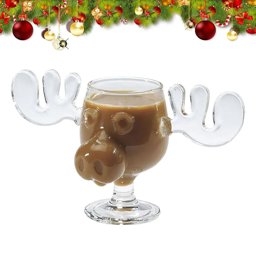 1/2/3PCS Christmas Elk Glass Cup 240ML Juice Milk Moose Mug Christmas Reindeer Head Beer Water Cup Holiday Party Drinkware Gifts Quick Pick Grocers