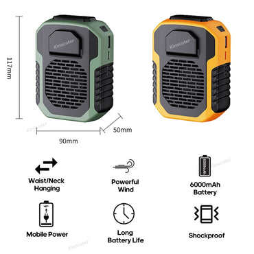 Kinscoter 6000mAh Hanging Neck/Waist Fan USB Mini Portable Rechargeable Fan For Outdoor Camping Hiking Climbing Running Sports Quick Pick Grocers