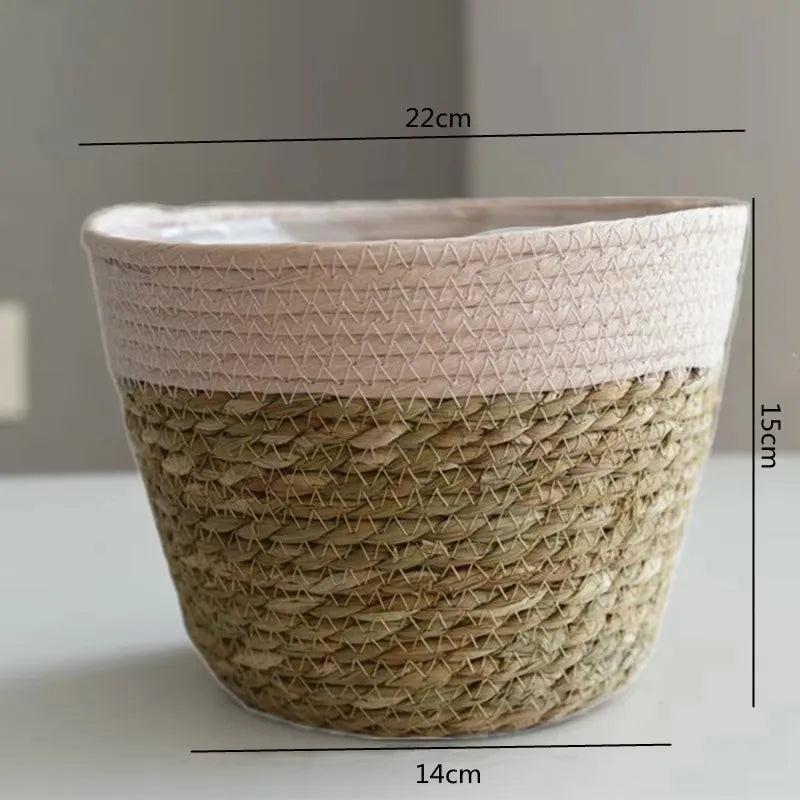 Straw Weaving Flower Plant Pot Basket Grass Planter Basket Indoor Outdoor Flower Pot Cover Plant Containers for Plantable Plants Quick Pick Grocers